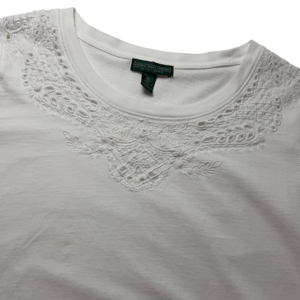 Lauren Jeans Co Ralph Lauren Womens‎ Size Medium White Embroidered Sweatshirt